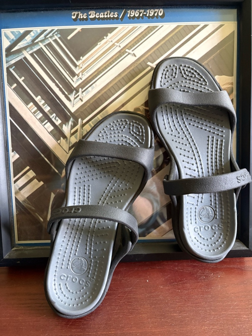 CROCS Women’s Gray Two-Strap Slide Sandals